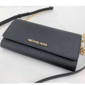 Michael Kors - Jet Black Saffiano Leather cross body clutch hybrid